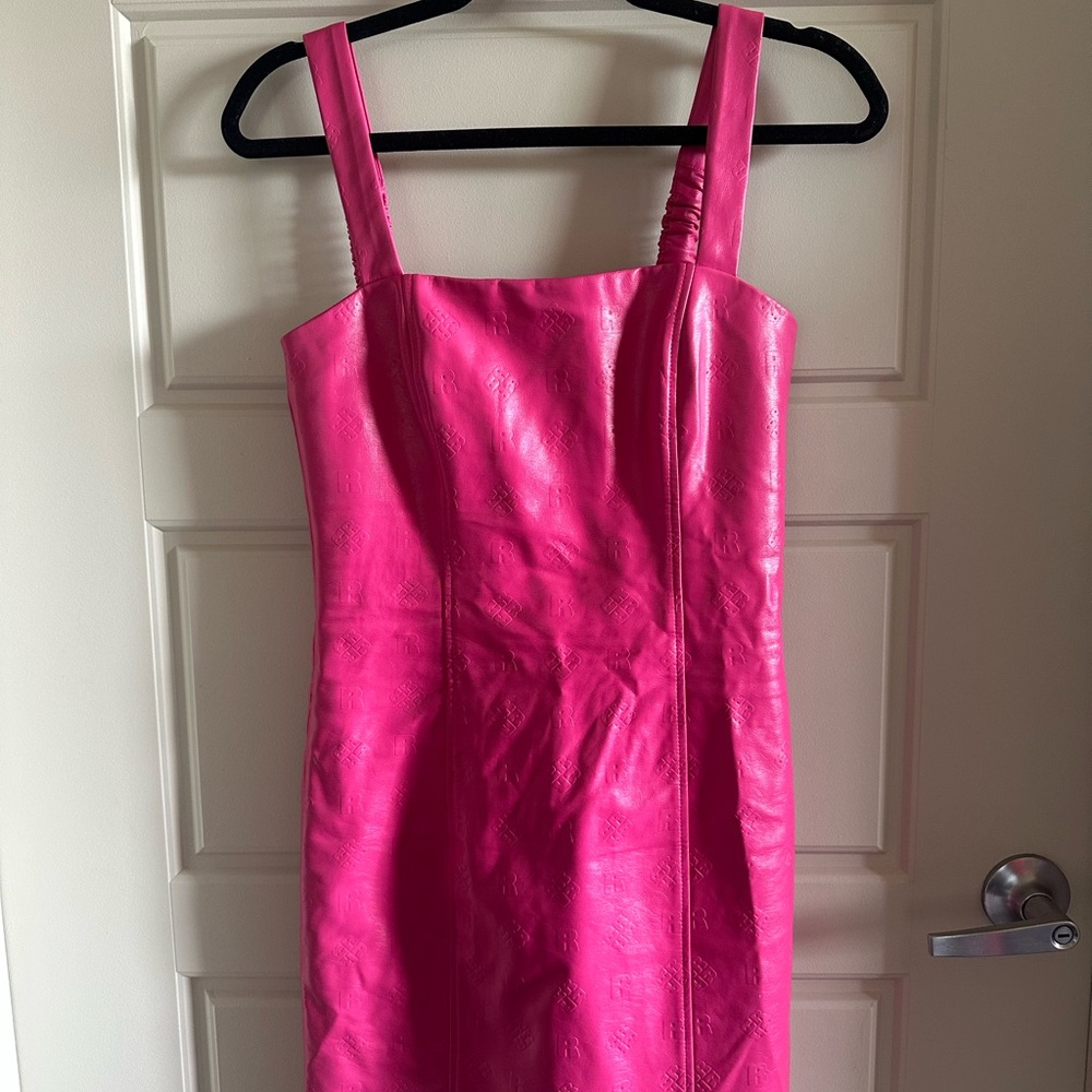 ROTATE faux leather pink mini dress